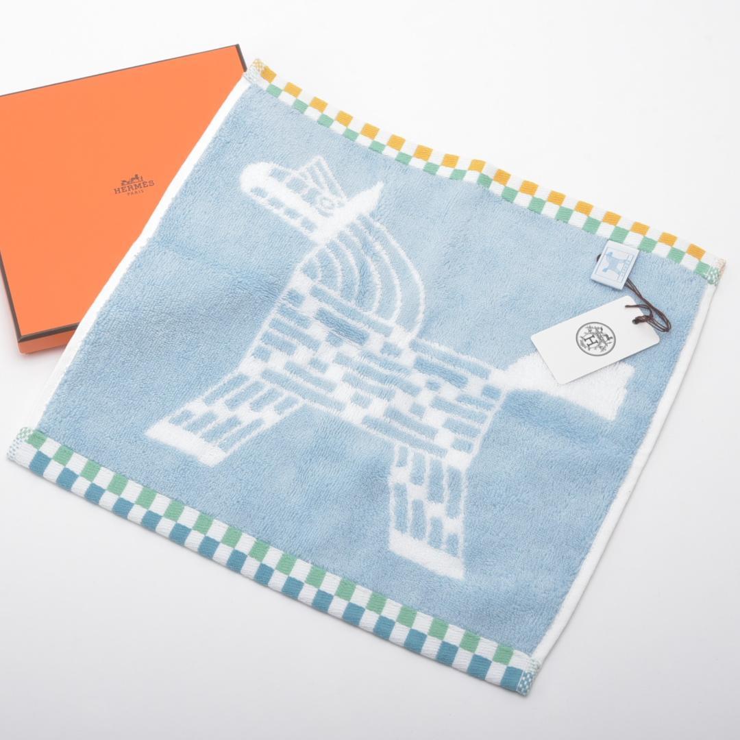 新品 エルメス ハンドタオル アニモ―ナッテ ブルー コットン100% 箱付き