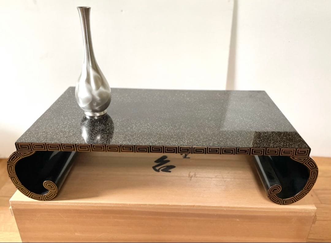 輪島塗 木製花台 青貝梨地黒漆（螺鈿入）