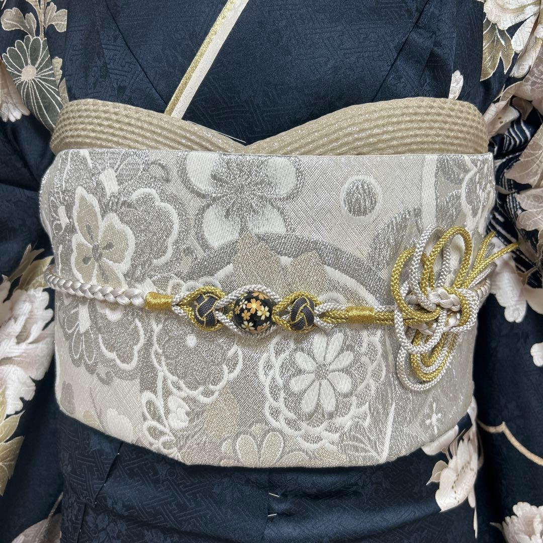 濃紺牡丹と菊の上品な古典振袖フルセット