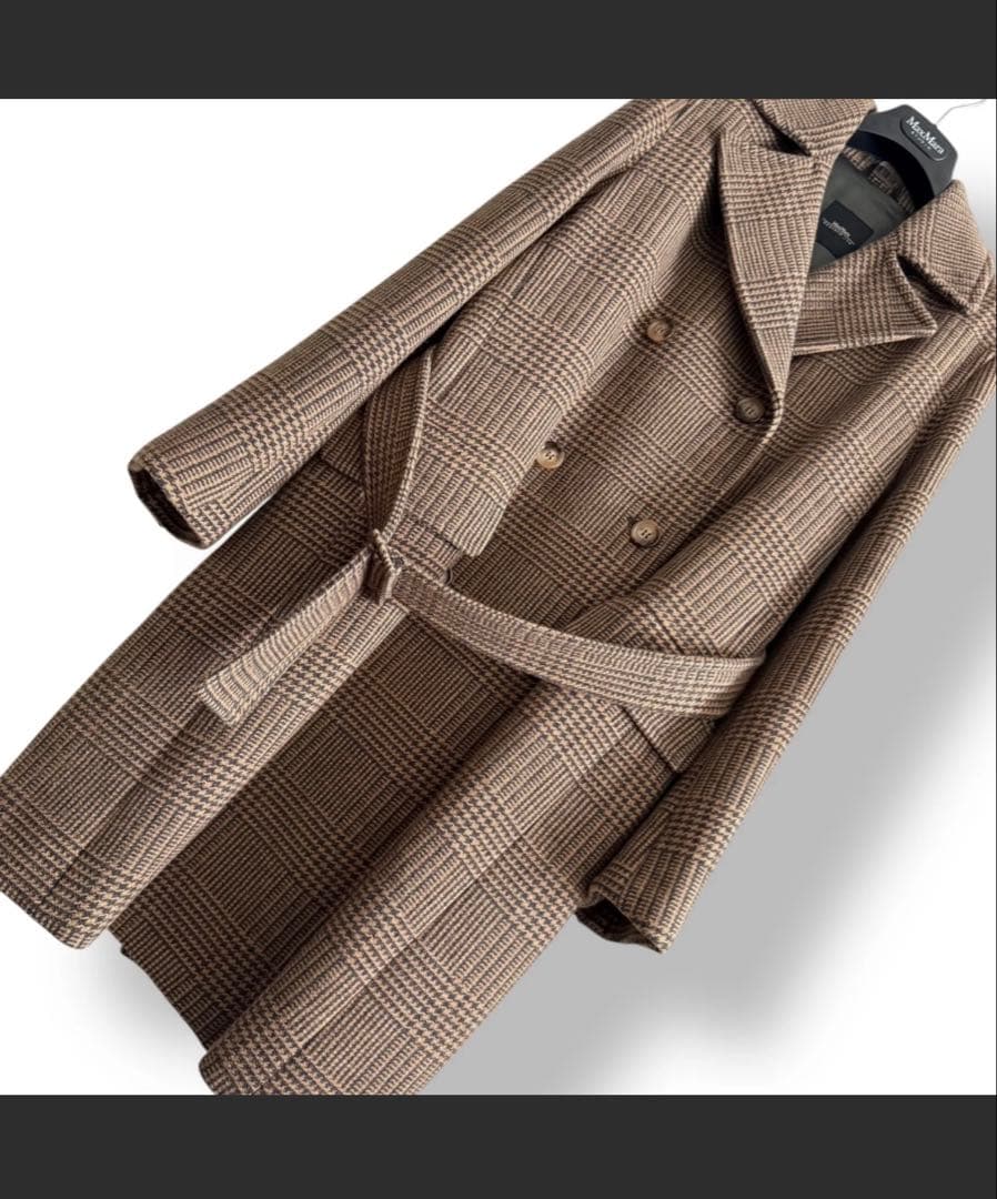 MaxMara グレンチェック柄ダブルブレストコート ウール 40サイズ