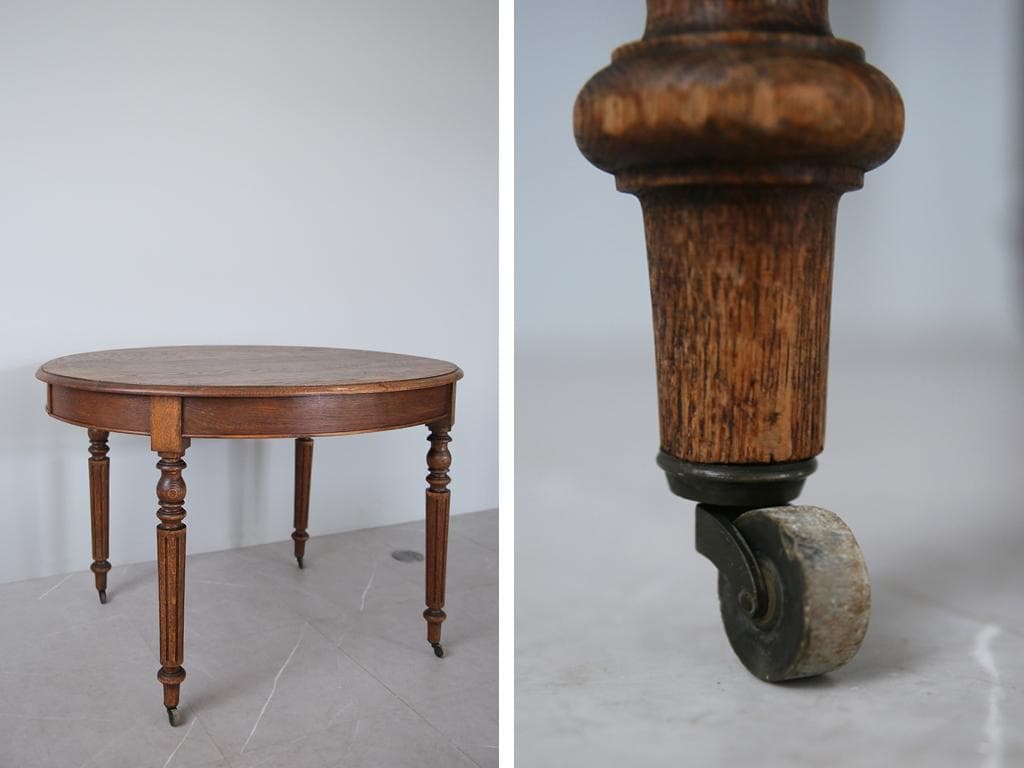 フランスアンティーク木製ダイニングテーブル/オーバル机/作業台(86-144)