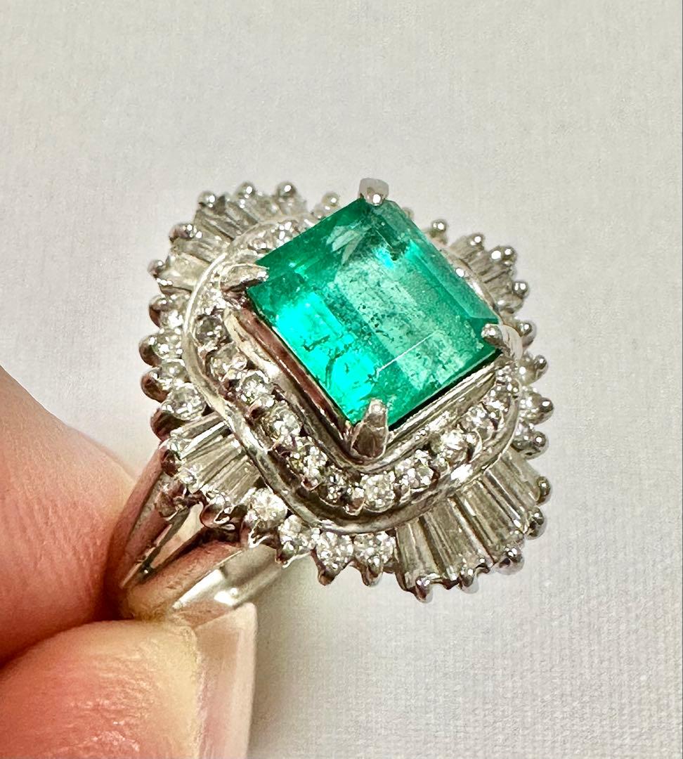 1.52ctエメラルド0.78ctダイヤプラチナリング　PT900