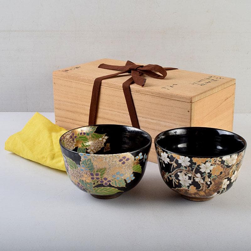 茶道具　尾形乾山作　山梅　紫陽花　茶碗　一双　共箱　V　9162