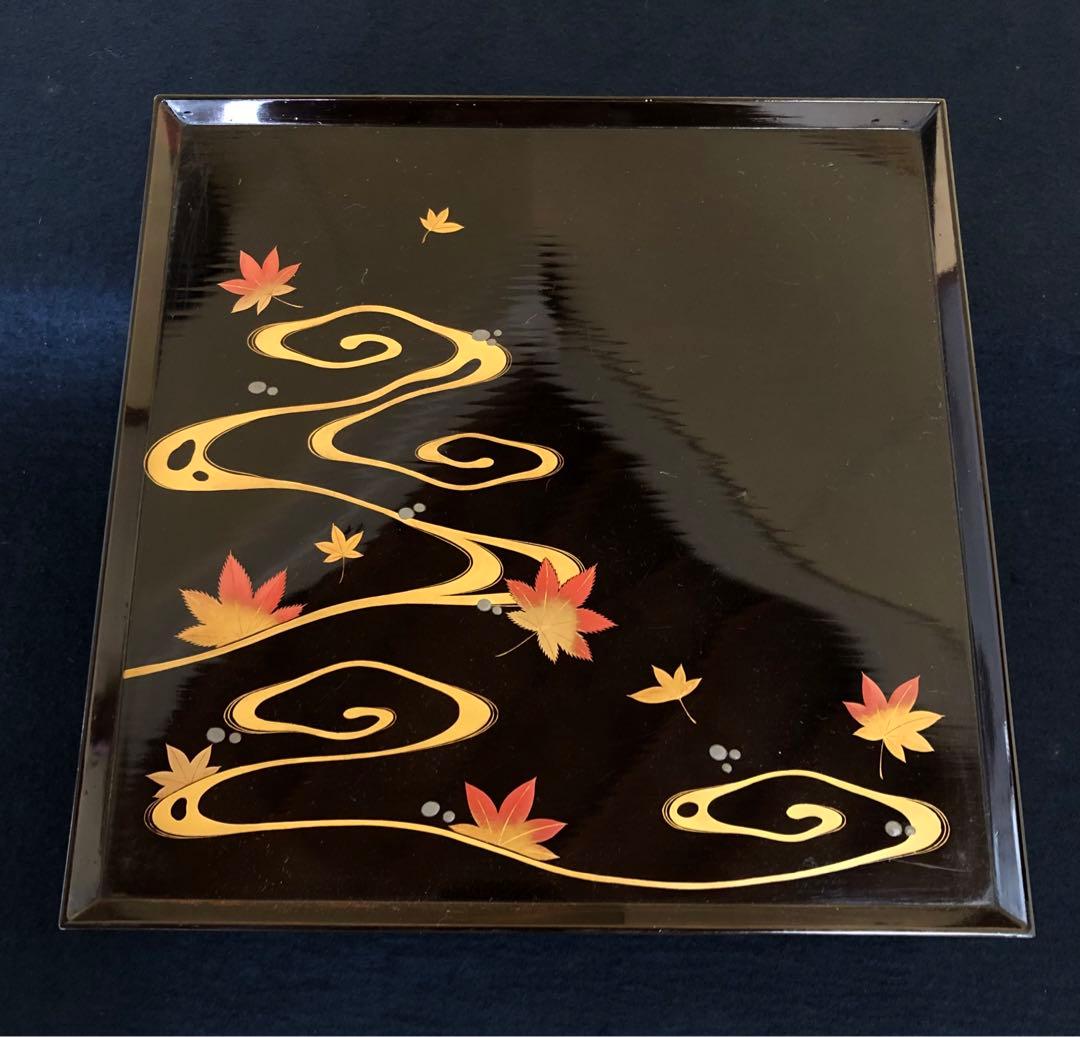 ‼️割引 黒塗 流水紅葉蒔絵 脚付膳 四方膳10客 木製漆器 木箱250725F1