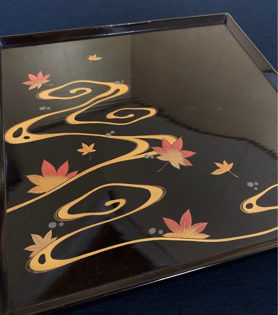 ‼️割引 黒塗 流水紅葉蒔絵 脚付膳 四方膳10客 木製漆器 木箱250725F1