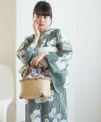 新品　ひよこ商店 高級変わり織 浴衣　セット　翡翠色に麻の葉と重なる梅