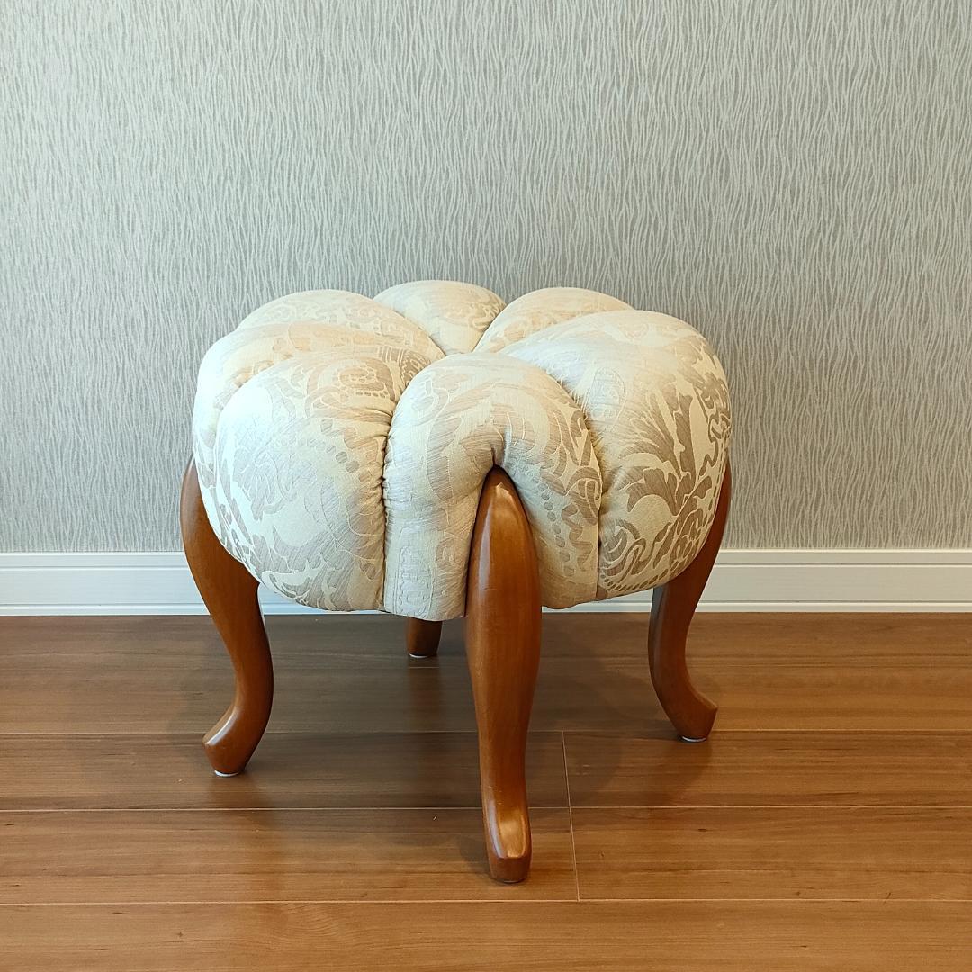 〈美品〉ロココ調　パンプキンスツール　猫脚　サイドチェア　オットマン