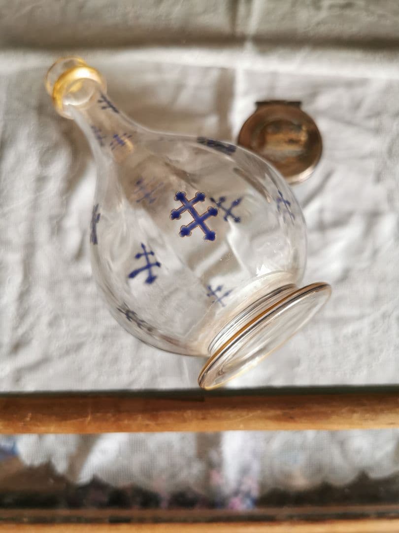 アンティーク ロレーヌ十字☨ エナメル碧 手描き金彩クリスタルデキャンタ