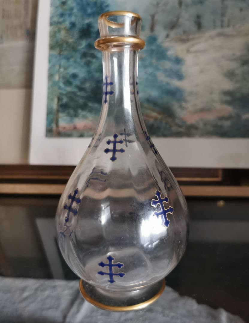 アンティーク ロレーヌ十字☨ エナメル碧 手描き金彩クリスタルデキャンタ