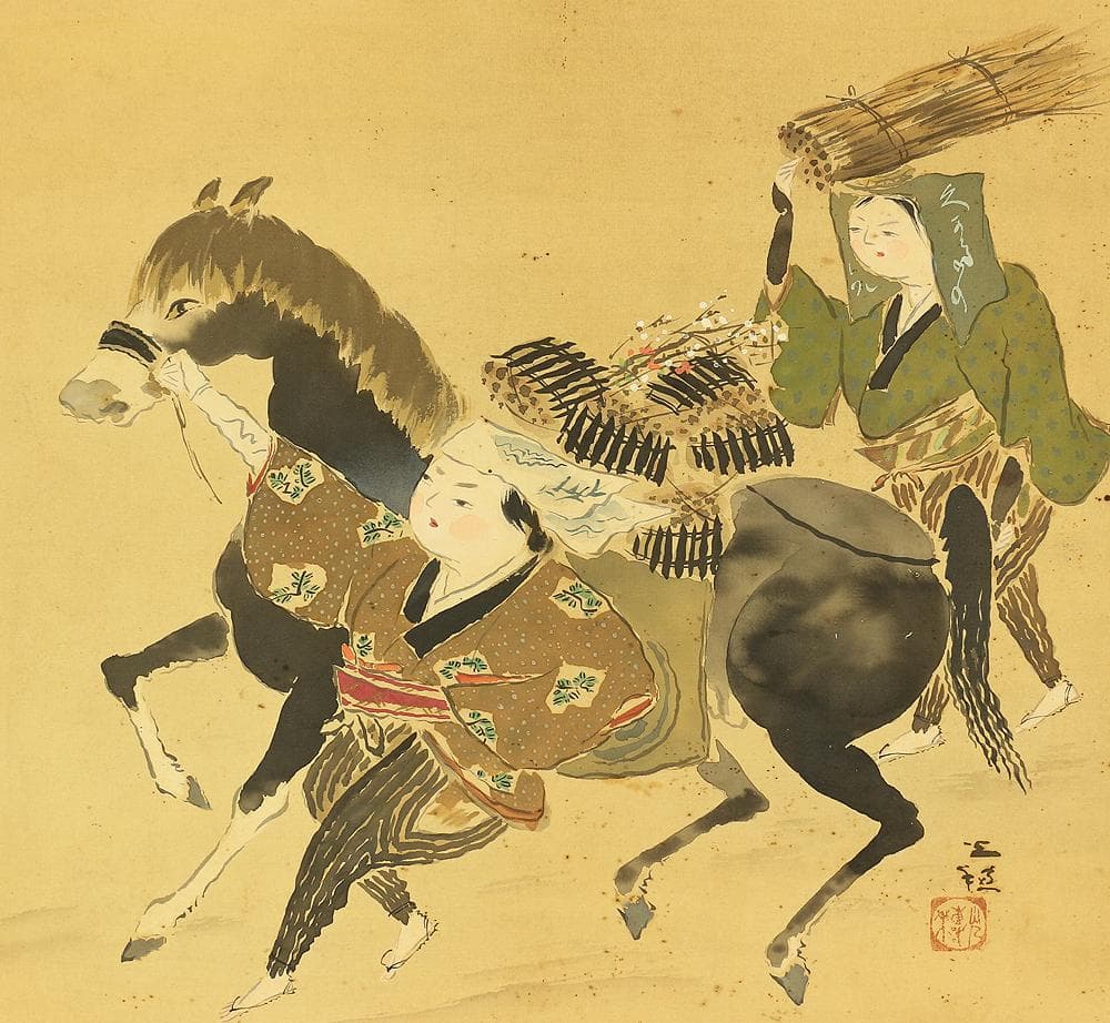 佐野光穂 1896-1960 長野 菊池契月師事「大原女」掛軸 肉筆 絹本