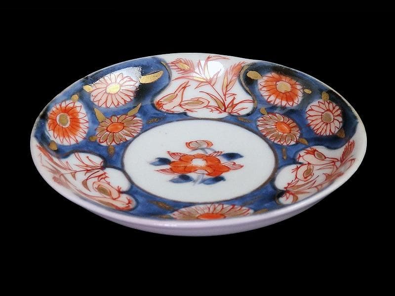 古伊万里　染錦　鶉に菊の図　４寸皿　３枚　D187A-fbve