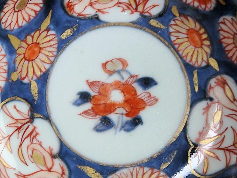 古伊万里　染錦　鶉に菊の図　４寸皿　３枚　D187A-fbve