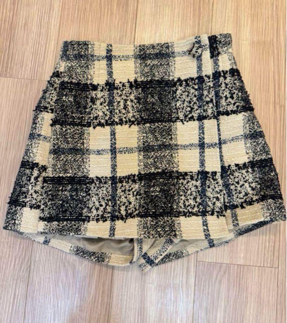 【大人気完売】sheller シェリエツイードチェックラップキュロット