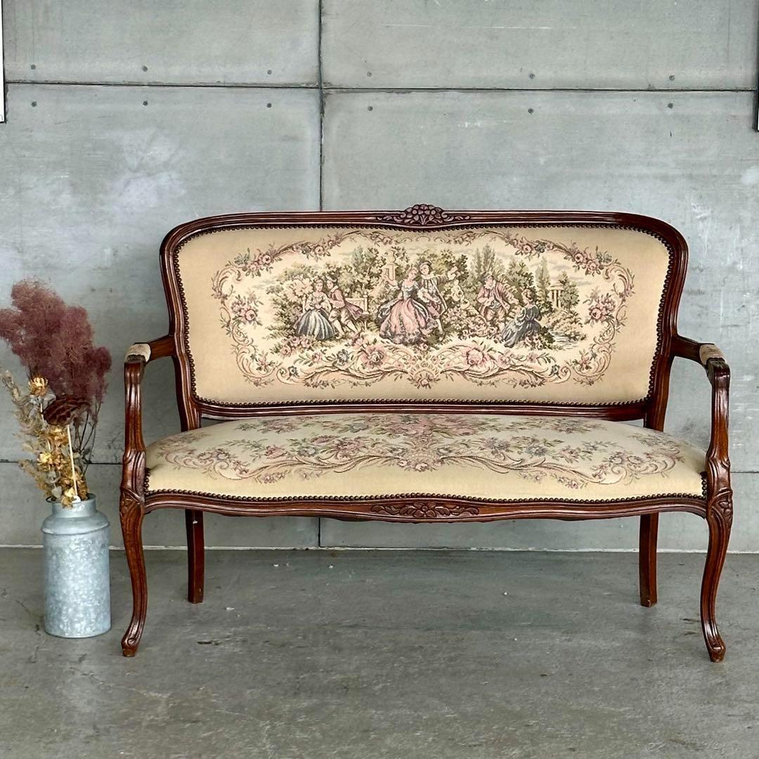 ✦王室気分✦ ロココ調アンティーク イタリア製　ゴブラン織　猫脚 ベンチソファー