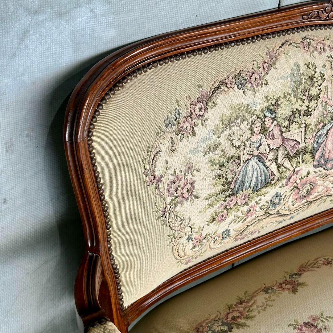 ✦王室気分✦ ロココ調アンティーク イタリア製　ゴブラン織　猫脚 ベンチソファー