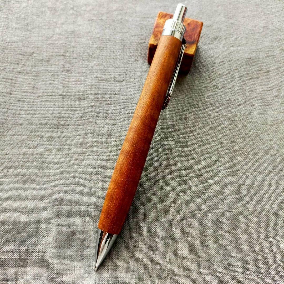 金色楠木　ハンドメイド　木軸シャープペン　0.5mm　天然木　シルバー　幻の木