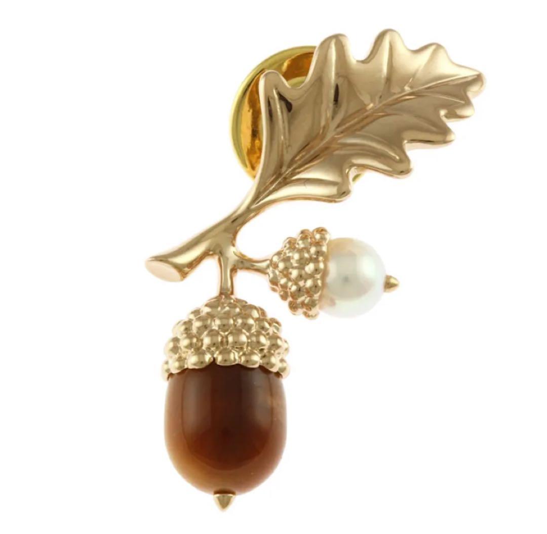 ミキモト ブローチ 18金 ピンクゴールド タイガーアイ MIKIMOTO