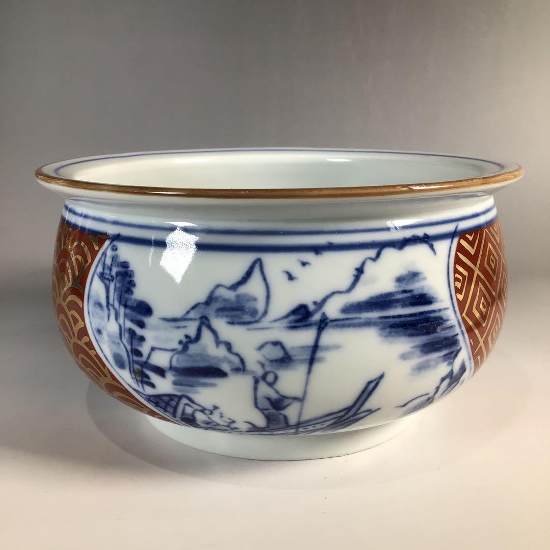 Ｎ７１　皆具　『清宝造』『染付金蘭手山水文』『水指　建水　蓋置　杓立』　共箱