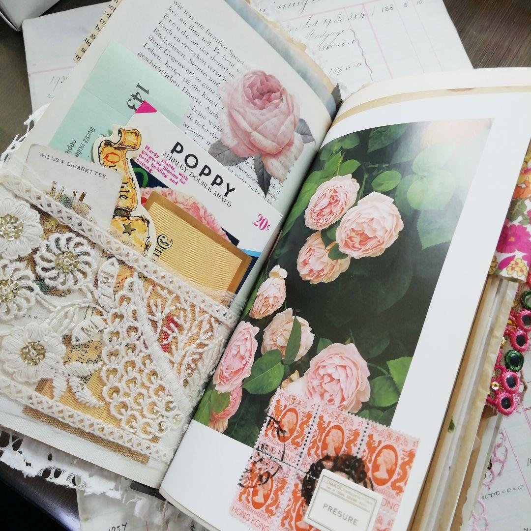 vintage pinkジャンクジャーナル　雑記帳　ヴィンテージ　お花と子ども