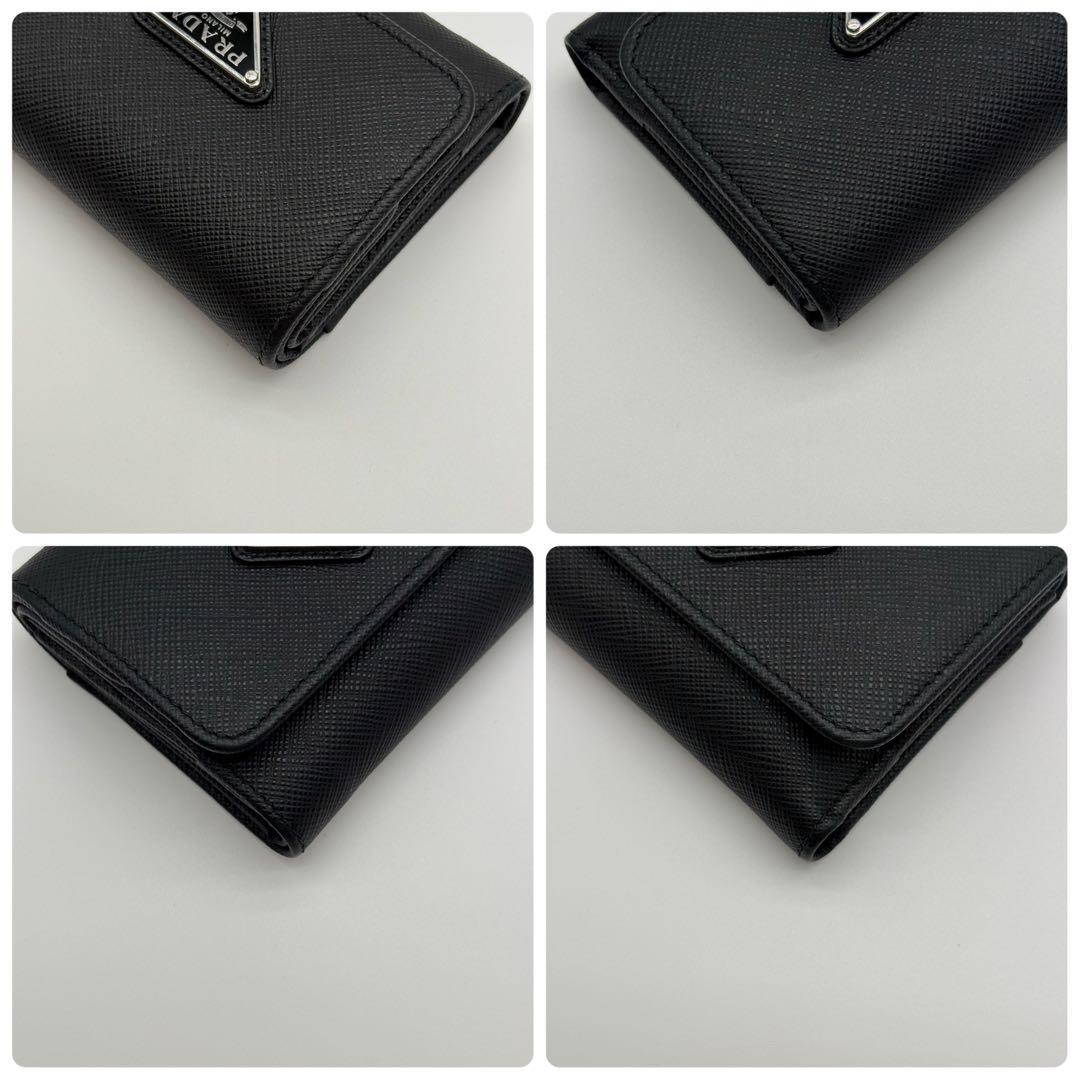 未使用級　PRADA 三つ折り財布　現行　三角ロゴ　サフィアーノレザー　黒