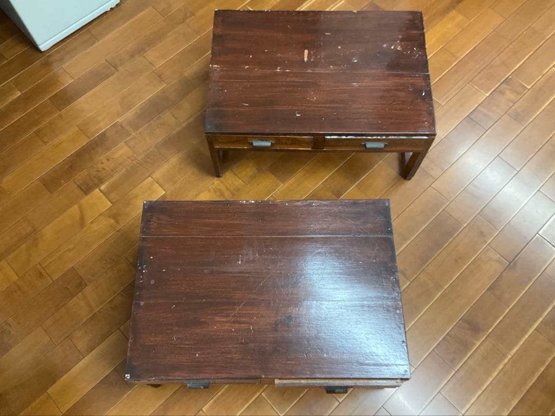 木製座卓 ダークブラウン 2引き出し