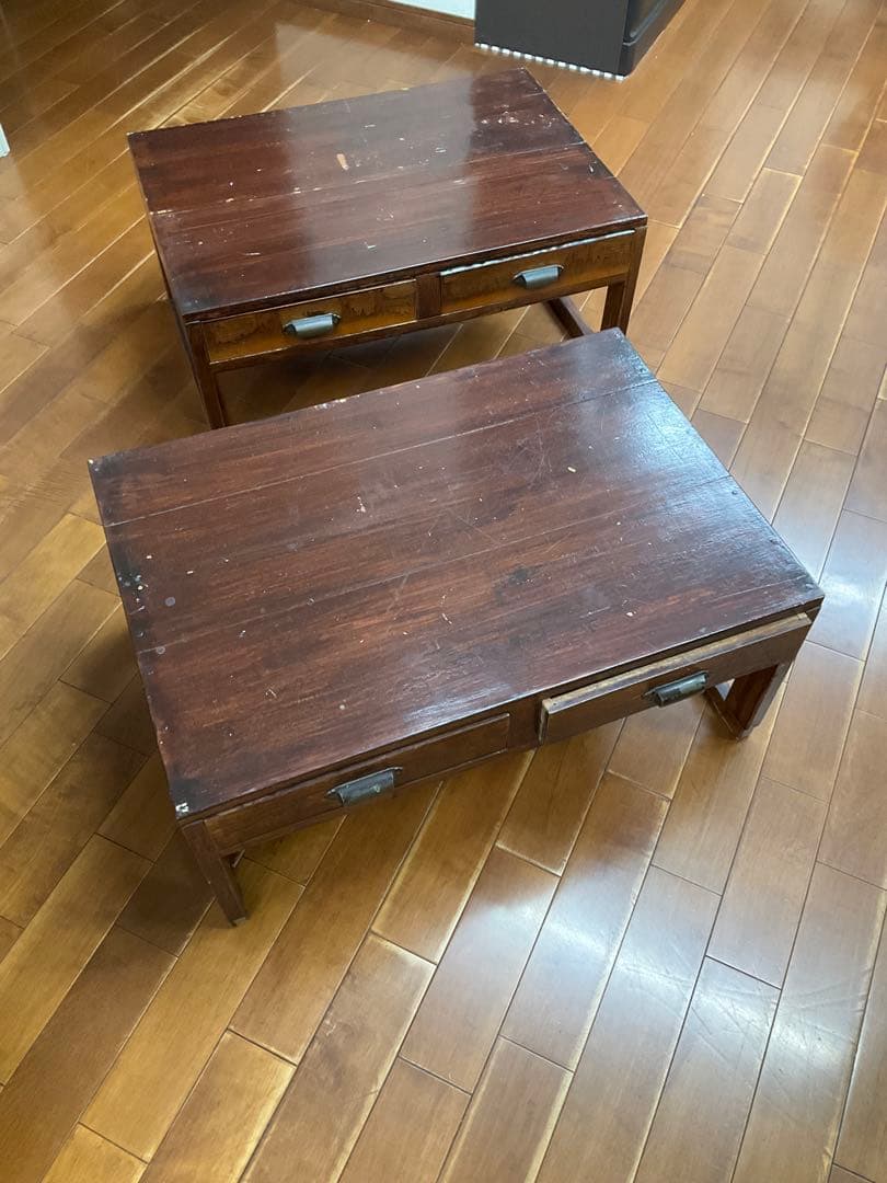 木製座卓 ダークブラウン 2引き出し