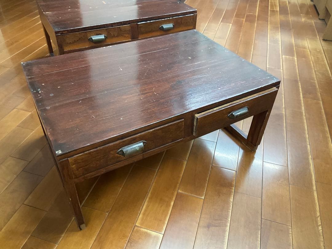 木製座卓 ダークブラウン 2引き出し