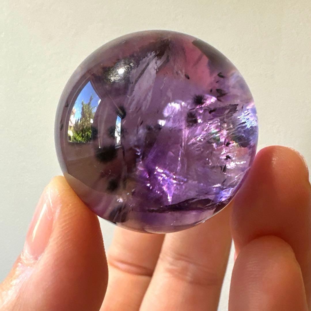 アメシスト　スフィア　高品質　ホーランダイト　虹　ファントム
