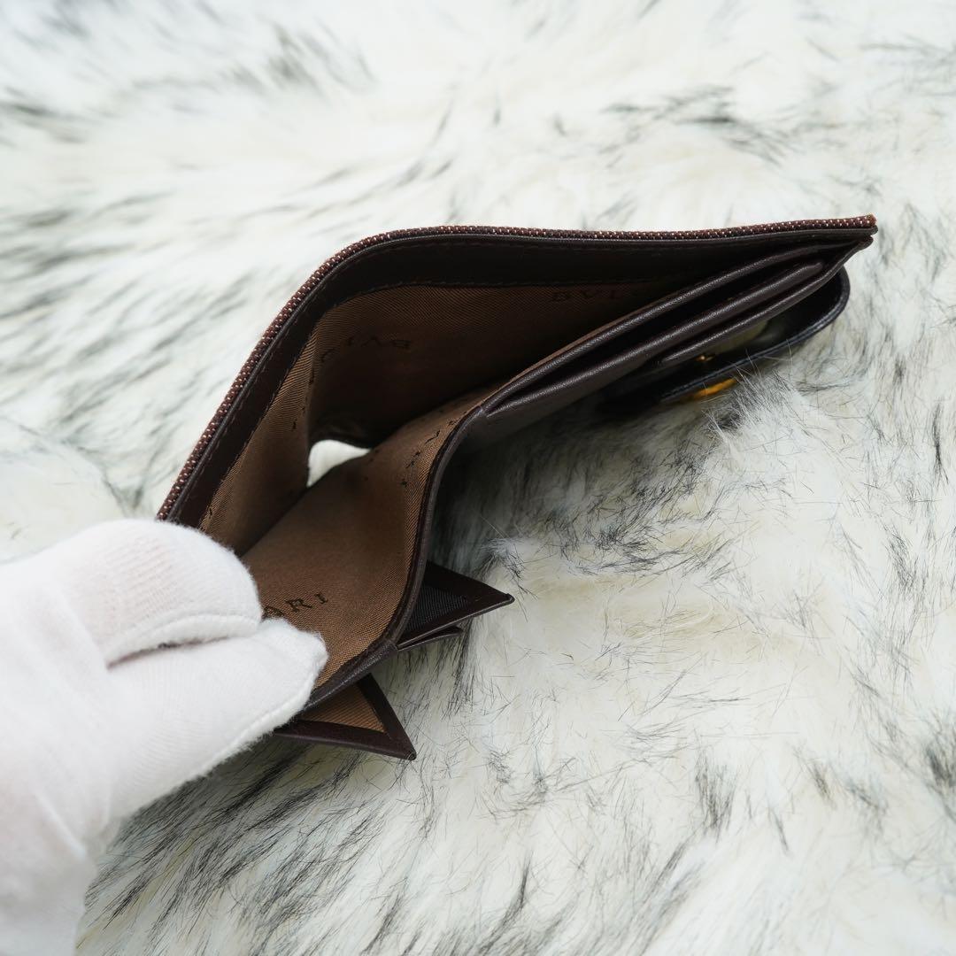 未使用品　BVLGARI ブルガリ　二つ折り財布　レザー×キャンバス　ロゴボタン