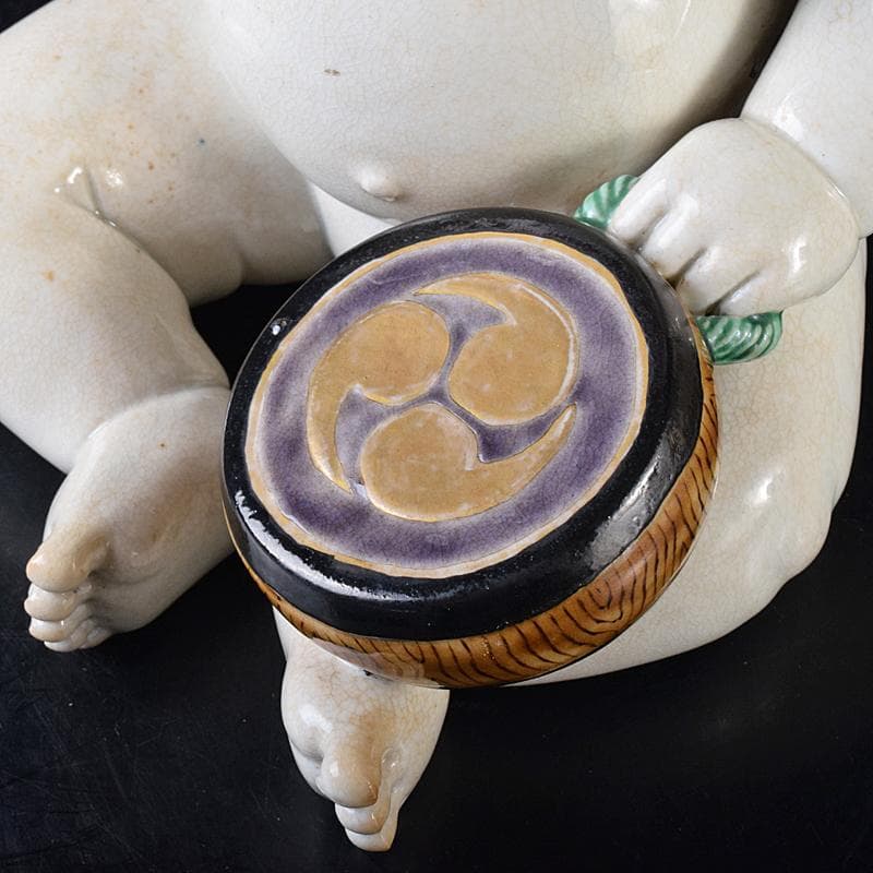 ちゅーちゃん 　古伊万里　陶人形　色絵　太鼓打唐子像　置物　M　R7926