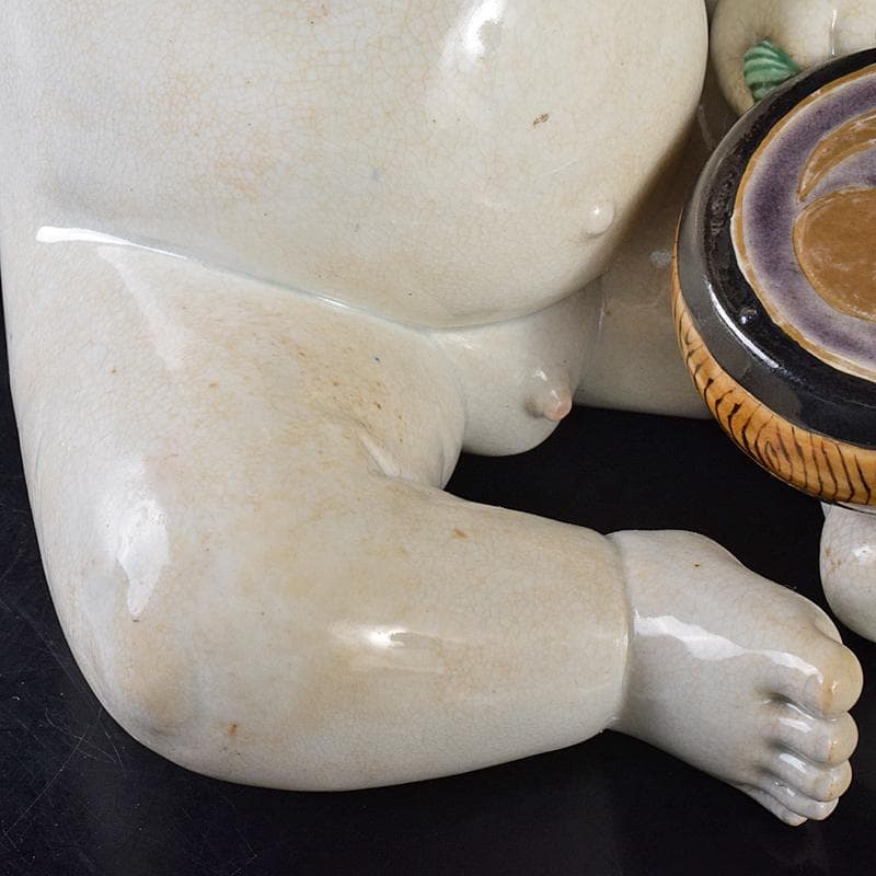 ちゅーちゃん 　古伊万里　陶人形　色絵　太鼓打唐子像　置物　M　R7926