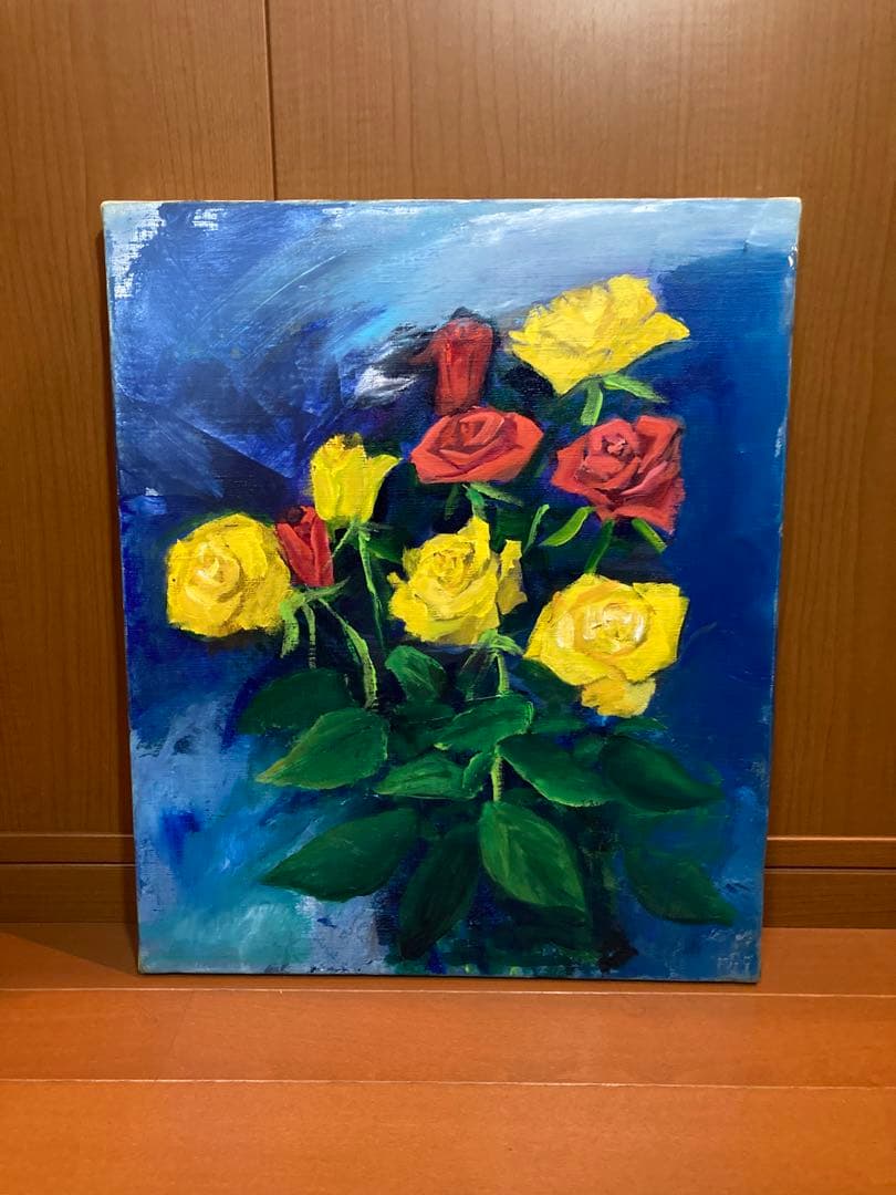 宇都山喜八郎　バラの肉質油彩画 やや傷や汚れあり