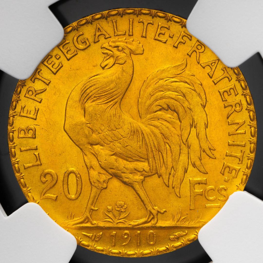 NGC-MS63　フランス マリアンヌ　金貨　第三共和政 20フラン 1910