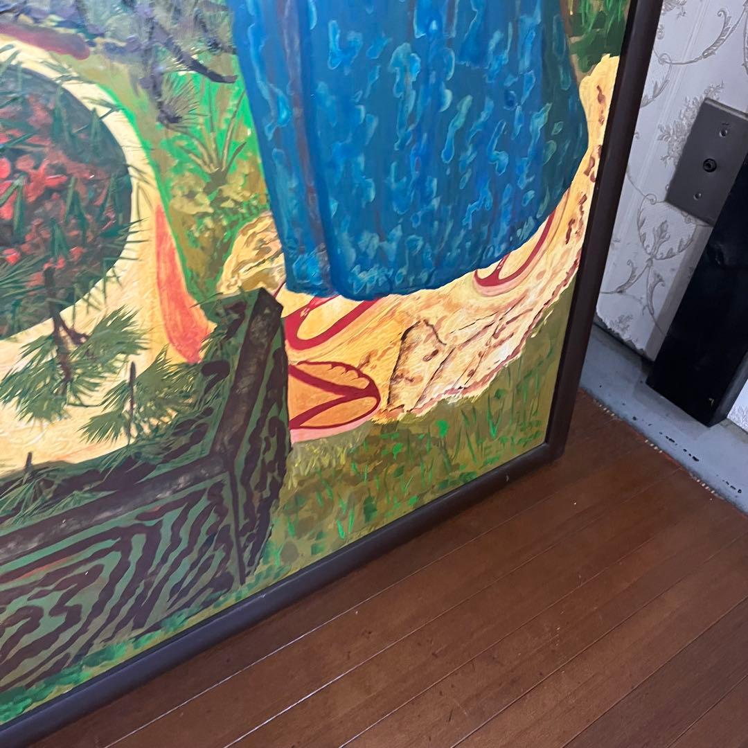 【蔵出し】特大 額縁 額装 絵画 「あねさん女房」作者不明 人物画 アート 作品