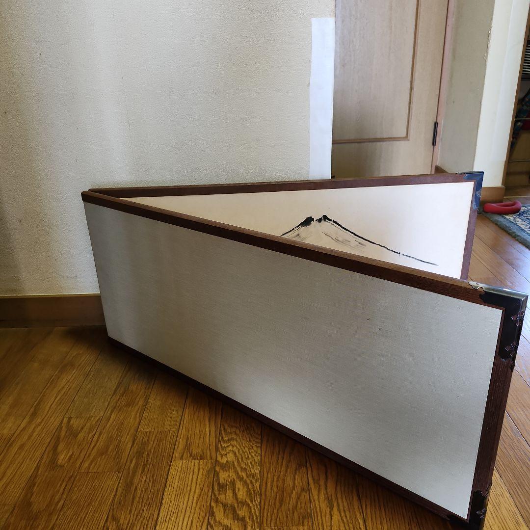 風呂先屏風　墨絵　富士