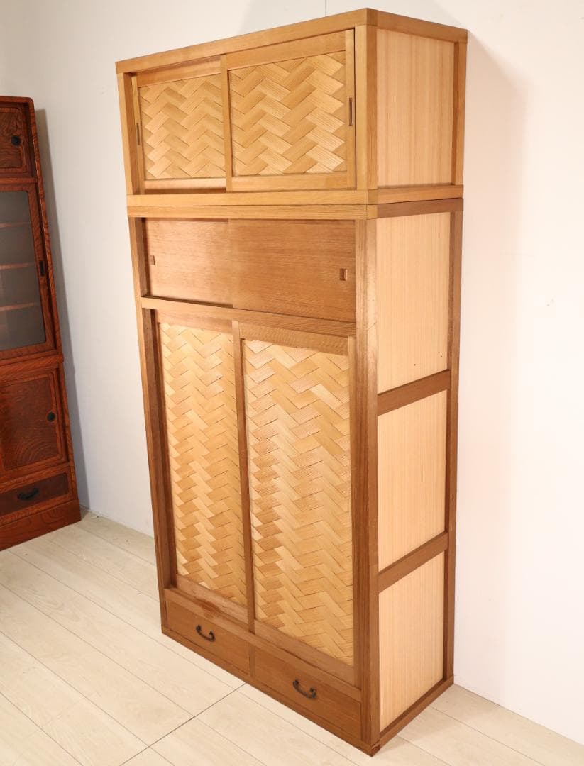 BK240　茶道具　置水屋　箪笥　茶箪笥　網代扉　煎茶棚　2段