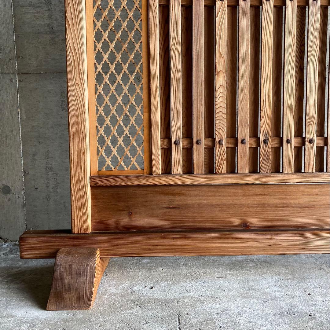 衝立 仕切り パーテーション 木製 彫刻 透かし彫 格子 松 和風 大型 レトロ