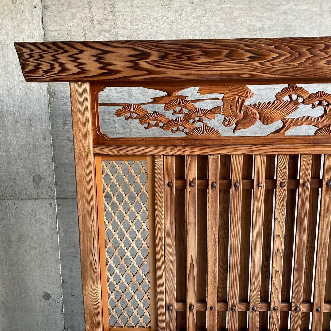 衝立 仕切り パーテーション 木製 彫刻 透かし彫 格子 松 和風 大型 レトロ