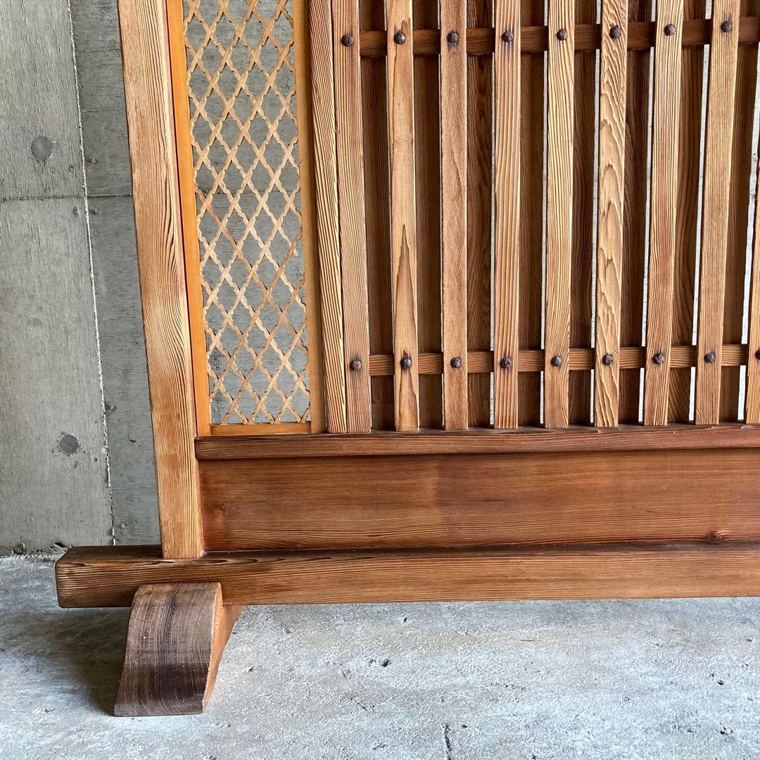 衝立 仕切り パーテーション 木製 彫刻 透かし彫 格子 松 和風 大型 レトロ