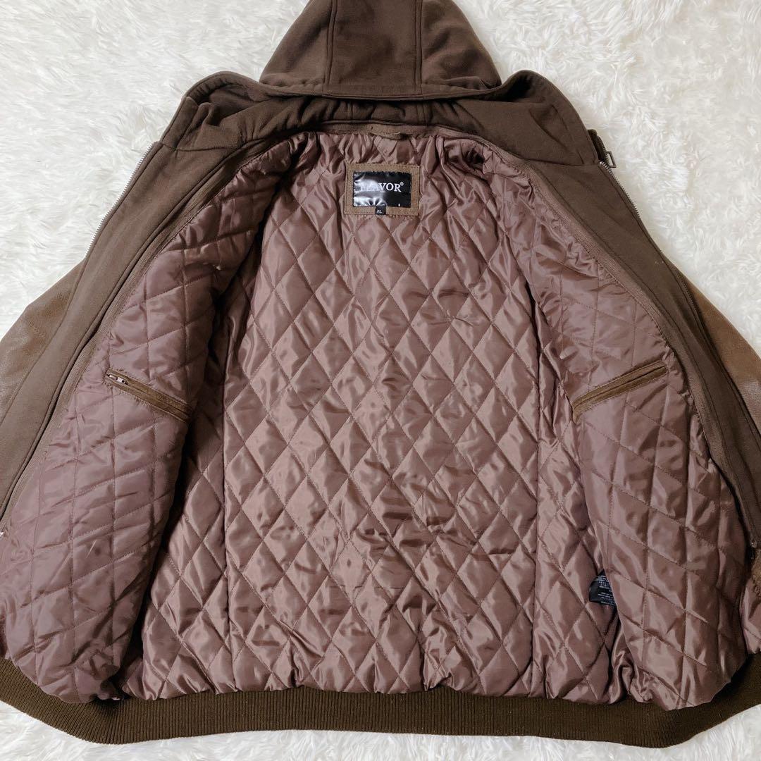 【希少】FLAVOR☆フード付 レザー ボマージャケット ライダース 茶色 XL