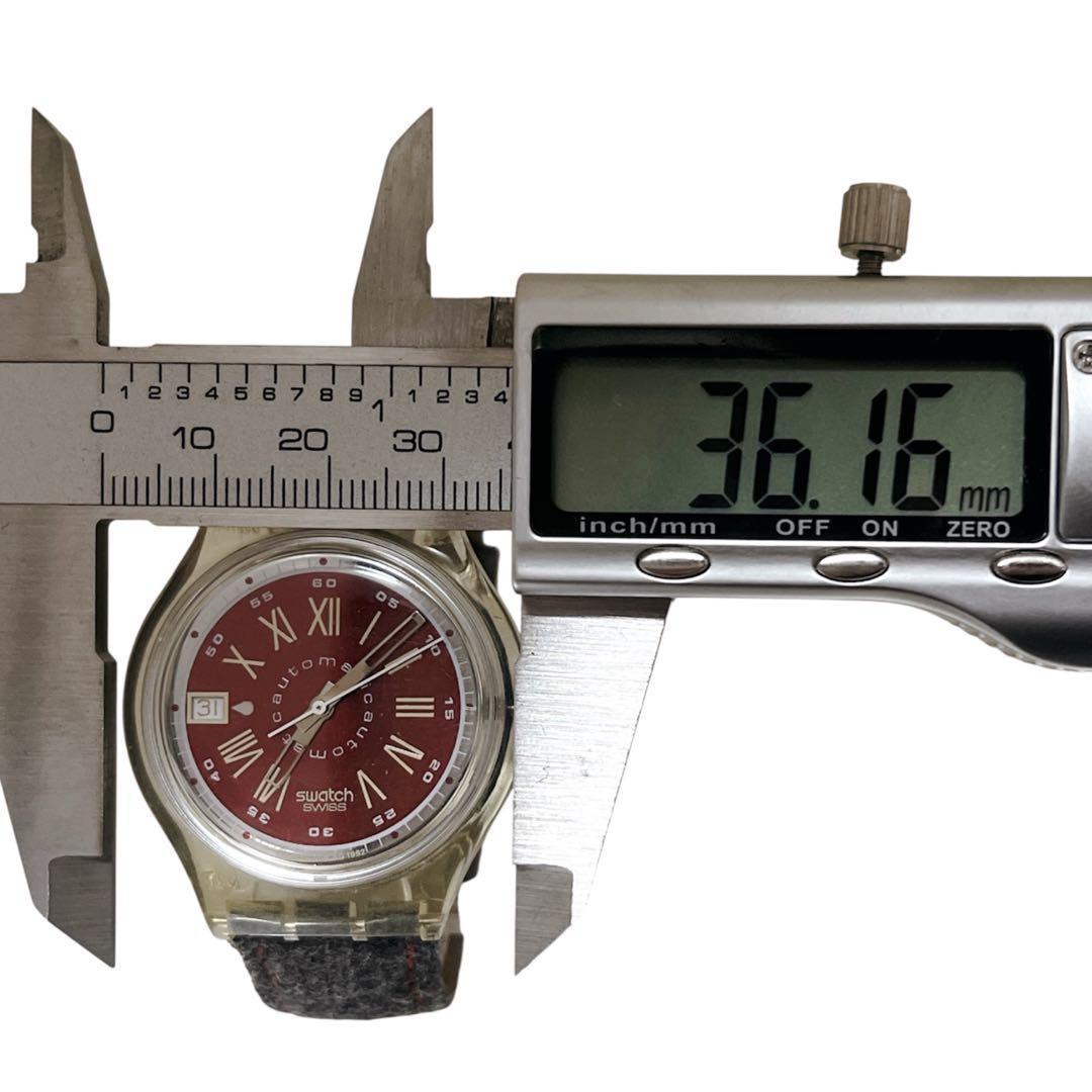 【希少】スウォッチ 自動巻き 23石 裏スケルトン 赤文字盤 腕時計 デイト