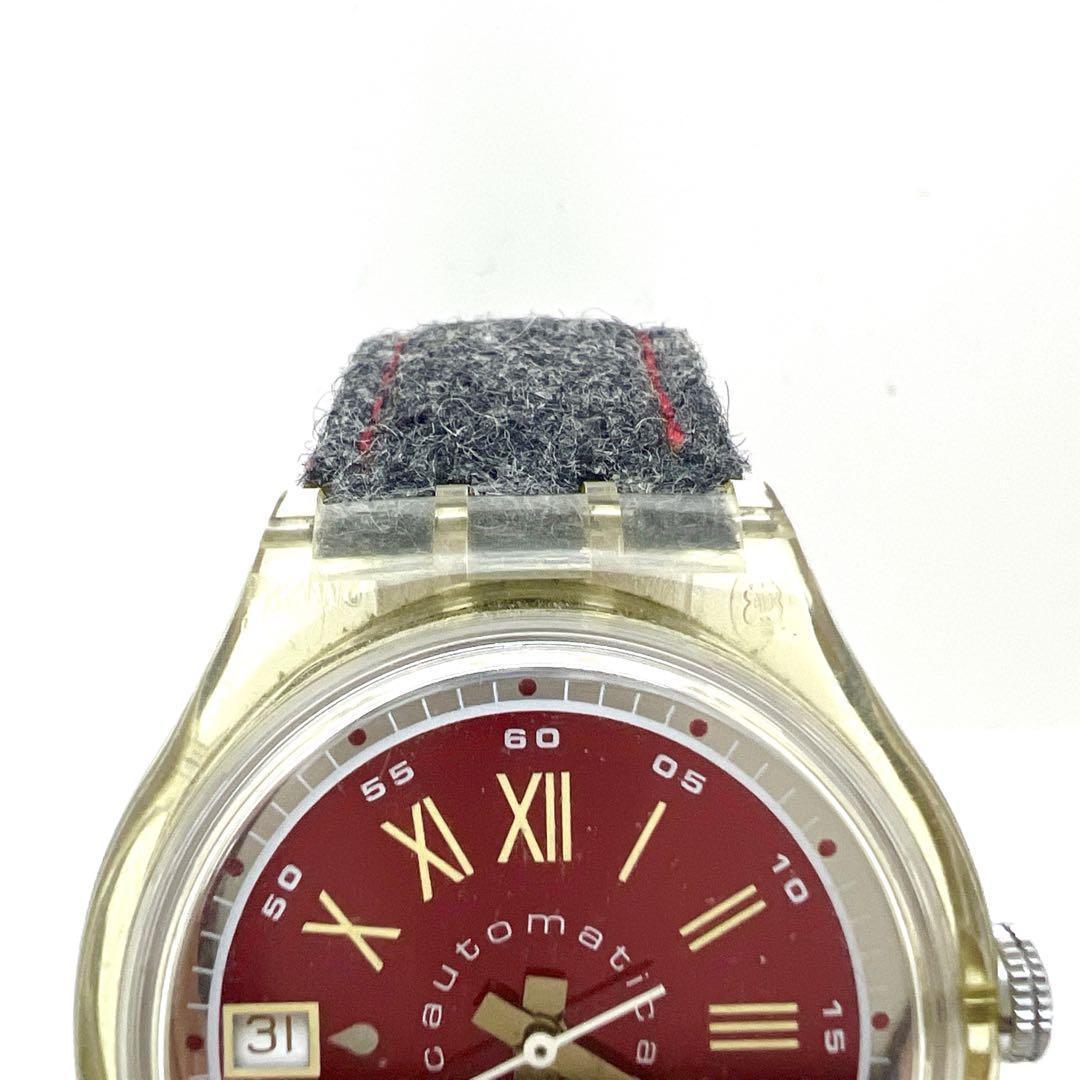 【希少】スウォッチ 自動巻き 23石 裏スケルトン 赤文字盤 腕時計 デイト