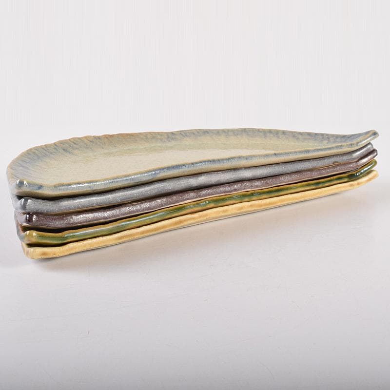 和食器　瀬戸焼　赤津焼　愛陶造　絵変わり　半月皿揃　五客　共箱　V　R7708