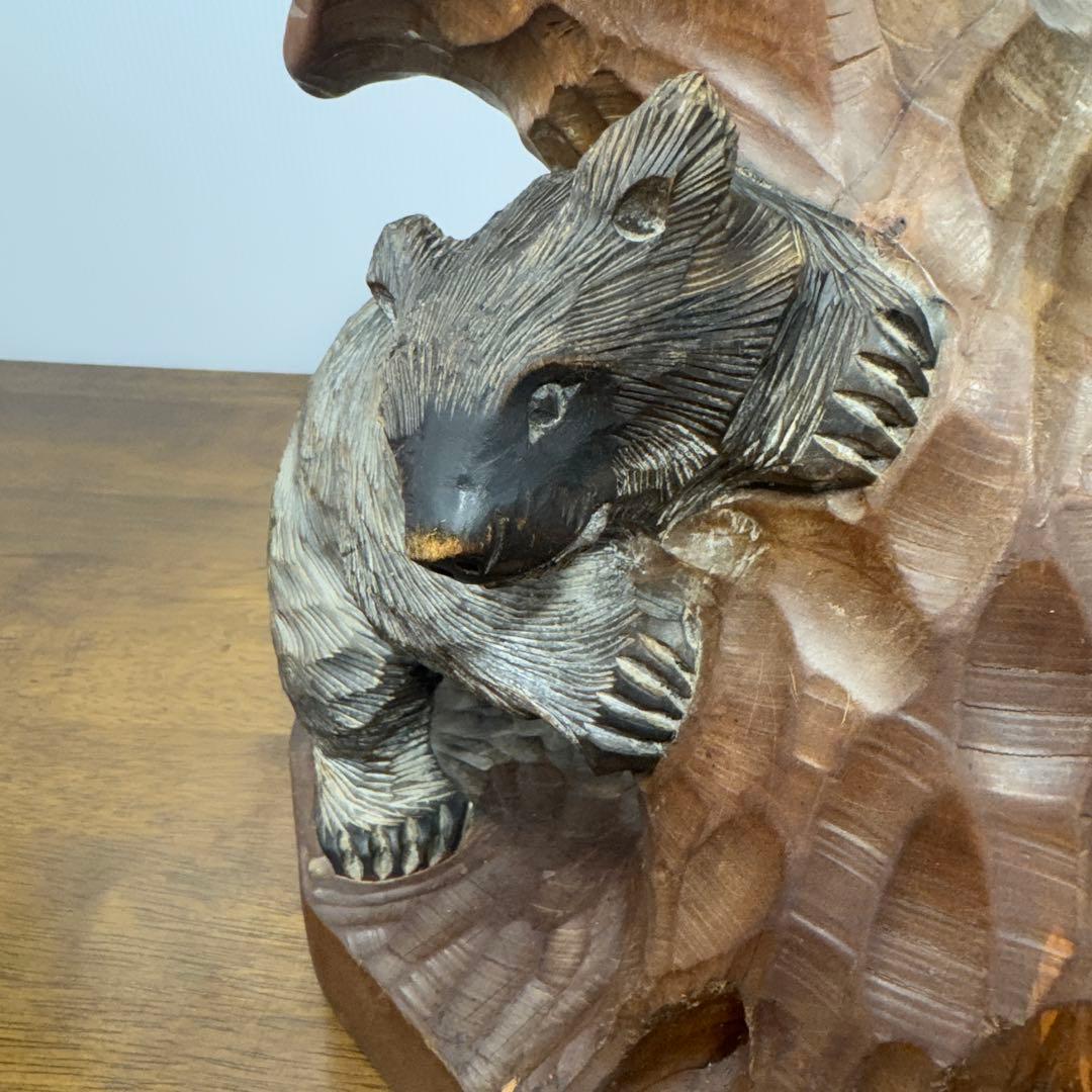 【希少】 木彫り 熊 親子 置物 1991年 当時物 北海道 阿寒湖 工芸品