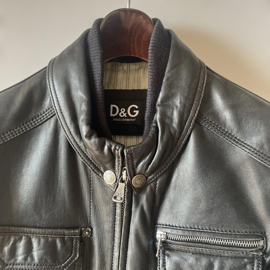 D&G ブラック レザー シングルライダースジャケット サイズ46