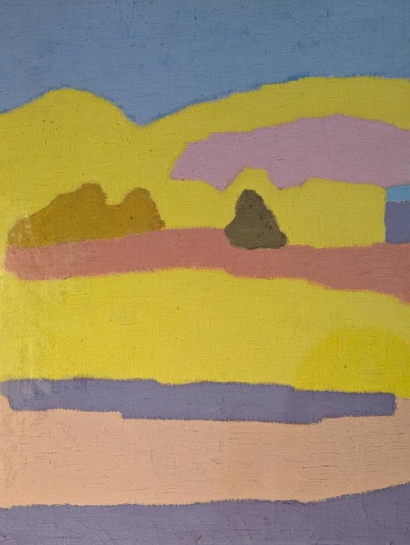 【真作】絵画　小林大策　油彩6号　甲斐小泉　淡く鮮やかな抽象風景画　W110