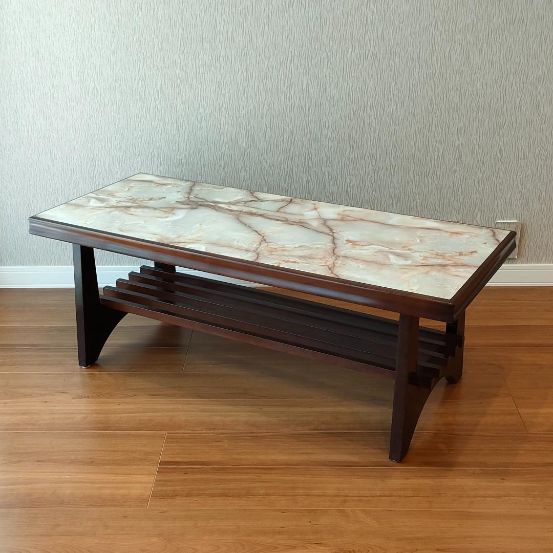 カリモク　センターテーブル　ヴィンテージ　大理石柄　木製