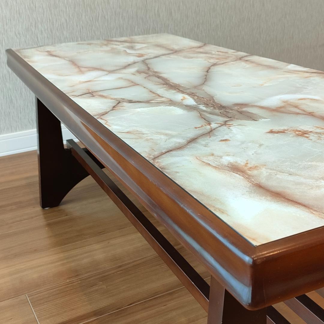 カリモク　センターテーブル　ヴィンテージ　大理石柄　木製