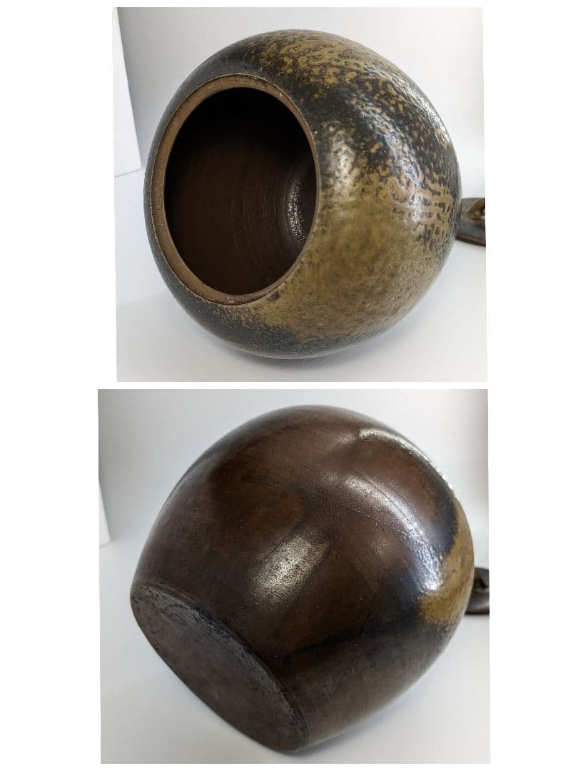 古い備前焼の水指 合箱 茶道具 茶器 抹茶 水差 食器 容器 花器 花瓶 花入