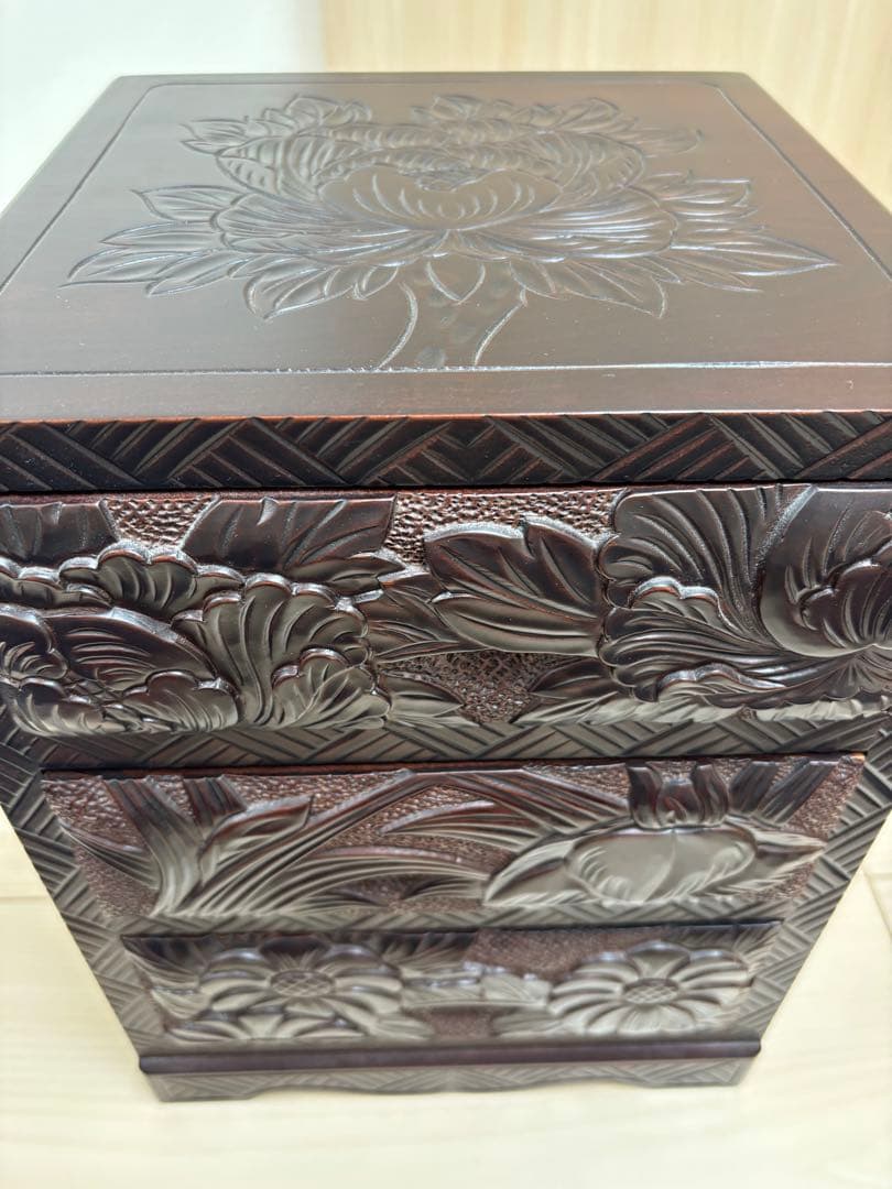 日光彫　小引き出し　牡丹　菖蒲　あやめ　工芸